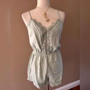 Lace Trim Sage Green Romper